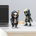 Miniatyrbillede 3 af 7: Seje skeletfigurer, unikke skelet harpikshåndværk ornament livagtig kranie statue, sød statue skelet ornamenter mindesmærke, unik 4stk