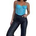 Miniatyrbilde 2 av 4: Blonder Korsett Topper for Kvinner Patchwork V-Hals Cami Topp Spaghetti Stropp Push Up