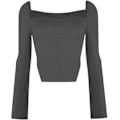 Miniatyrbillede 3 af 4: Kvindernes langærmede ribbede strikkede Crop Top Scoop Neck