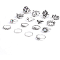 Miniatyrbillede 4 af 4: Vintage Boho Krystal Ring Sæt: 16stk Sølv Led Knuckle Ringe til Kvinder og Piger