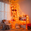 Miniatyrbilde 6 av 8: 500 LED Halloween-lys utendørs, 163FT 8 moduser oransje julelys innendørs klar ledning, utendørs vanntett oransje høstlys plugg inn for rom