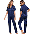 Miniatyrbild 1 av 5: Långärmad pyjamas i siden satin sovkläder knapp ner pjs loungewear med