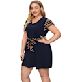 Miniatyrbillede 3 af 5: Romwe Plus Size Kortærmet Leopard Print Bæltet Casual Tunika Midi til Kvinder