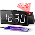 Miniatyrbild 1 av 5: Projektionsväckarklocka för sovrum med USB-laddare