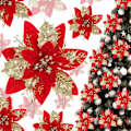 Miniatyrbild 3 av 5: 12 st glitter julstjärnor konstgjorda julblomsdekorationer blommor