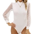 Miniatyrbilde 2 av 5: Kvinners Body med Turtleneck Polka Dot Sheer Mesh Langærmet Ribbet Bodyer