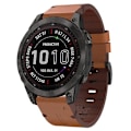 Miniatyrbillede 1 af 4: For Garmin Fenix 7 Sapphire Solar 22mm Læder Stål Spænde Urrem JKL Brown
