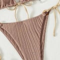 Miniatyrbillede 4 af 4: Kvinde Trekantet String Bikini Ribbet O Ring Binde Side Todelt Badetøj