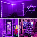 Miniatyrbilde 6 av 8: Lilla solcelledrivna utomhuslampor, vattentäta LED-ljusslingor utomhus, 72ft 200 LED-repbelysning utomhus, PVC-rör solcellslingor lila lila