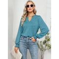 Miniatyrbilde 3 av 5: Kvinners Puff Langærmet T-skjorte Kjole Casual Ruffle V-hals Topper Bluse