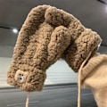Miniatyrbillede 2 af 4: Læderhandsker til koldt vejr - 3D søde bjørne dobbeltlags vanter
