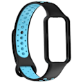 Miniatyrbillede 2 af 5: For Amazfit Band 7 Loop To-farvet Åndbar Silikone Urrem PVL Black-Blue