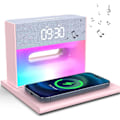 Miniatyrbillede 1 af 7: Til soveværelser, vækkeur Bluetooth-højttaler, vækkeur med trådløs opladning, 4 i 1 touch-senglampe, Bluetooth-vækkeur til tunge pink