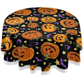 Miniatyrbillede 1 af 7: Halloween Græskar Lilla Flagermus Dugdug Lilla Efterår Orange Stjerner Rund Dugdug Circar Dugdug Klæde Klæder Vaskbar Polyester Bordløber til Pu