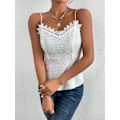 Miniatyrbillede 5 af 5: Kvinde Kontrast Blonder Spaghetti Stropper Ensfarvet Camisole Cami Crop Top