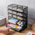 Miniatyrbillede 3 af 8: Metl n Orgnizer, ncil Holder for Desk, Desk Orgnizer wi Drwer for hool, Home, rt Supplies (Blck) Blck Black