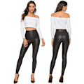 Miniatyrbillede 3 af 5: Kvinde Kunstlæder Leggings Bukser PU Elastisk Formgiven Hofte