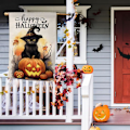 Miniatyrbillede 2 af 7: Halloween Kat Have s 28x40 Dobbeltsidet Happy Halloween Efterår Græskar Dekoration Til Hjem Udendørs Sjov Have Sækkestof s Efterår Have  Sort-2 Sort-2