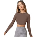 Miniatyrbillede 1 af 5: Kvinde Basic Langærmet Rund Hals Fitted Crop Top Tee Shirt