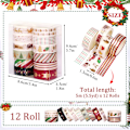Miniatyrbild 2 av 5: Jul Washi Tapes Set - 12 rullar med dekorativa tejper för hantverk och presentförpackning
