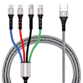 Miniatyrbild 1 av 5: Multiladdningskabel 3A 2-pack 4FT 4 i 1 nylonflätad multipel USB