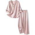 Miniatyrbilde 1 av 5: Dame Satin Pyjamas Sett Todelt Klassisk Nattøy 3/4 Lang Erme