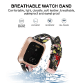 Miniatyrbild 4 av 5: För Fitbit Versa 2 Läder Mellanöppning Klockarmband IDZ Black Pink Flower