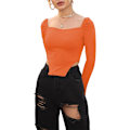 Miniatyrbilde 3 av 5: Kvinners langærmet ribbestrikket Crop Top Scoop Neck