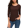 Miniatyrbilde 4 av 5: Kvinners Casual Rund Hals 3/4 Ermet Basic T-skjorte Solid Plain Bomull Topper