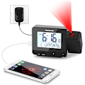 Miniatyrbillede 1 af 9: Projektionsvækkeur til soveværelser, digitalt ur med indendørs termometer hygrometer, USB-oplader, sengetidsvækkeur projektor, rejse, AC &