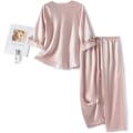 Miniatyrbilde 4 av 5: Dame Satin Pyjamas Sett Todelt Klassisk Nattøy 3/4 Lang Erme