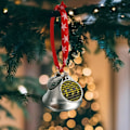 Miniatyrbild 6 av 7: Brott Olycksplats Varning Varning Polis Silverklocka Prydnad Julgransklockor med Röd Snöre Metall Jul Hängande Dekorationer för Semester