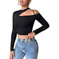 Miniatyrbilde 1 av 5: Kvinners utskårne langarmede rundhalsade Crop Top Slim