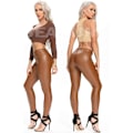 Miniatyrbillede 4 af 5: Kvinde Kunstlæder Leggings Bukser PU Elastisk Formgiven Hofte