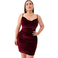 Miniatyrbillede 1 af 5: Sexet Plus Size Kjole til Kvinder Fløjl Spaghetti Stropper Cowl Hals Cocktail Fest