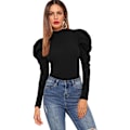 Miniatyrbilde 1 av 4: Elegant Mock Neck Keyhole Back Leg-of-Mutton Langærmet Bluse til Dame
