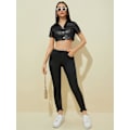 Miniatyrbillede 3 af 5: Kvinde Kunstlæder Kortærmet Knap Ned Skjorte Bluse Crop Top