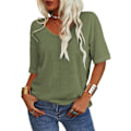 Miniatyrbillede 2 af 4: Kvinde Sommer Mode V-hals Halv ærmer T-shirt Solid Casual Løs Basic