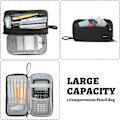 Miniatyrbillede 2 af 8: Ncil Cse Big Cpcity n Pouch Lrge Storge Holder Mrker n Bg Durble 3 Comprtment hool Office Desk Orgnizer Portble Cute Zipr Black