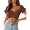 Miniatyrbillede 1 af 5: Kvinde Ruffle Kortærmet Binde Ryg Crop Top Off Shoulder Bardot