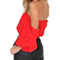 Miniatyrbilde 3 av 4: Kvinners Off Shoulder Chiffon Bluse Sexy Lang Ermet Skjorte Løs Stroppeløs Topper