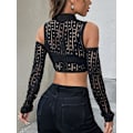 Miniatyrbilde 2 av 5: Kvinners utskårne langarmede rundhalsade Crop Top Slim