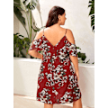 Miniatyrbild 2 av 4: Kvinnors Plus Size Boho Blommig Kallt Axel Kortärmad A-linje Sommarklänning