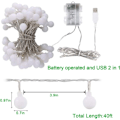 Miniatyrbilde 7 av 7: Batteridrevet USB 2 i 1 lyslenke - 40ft 100 LED globe lyslenke med timer og minnefunksjon og 8 moduser lyslenke for jul