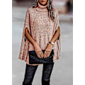 Miniatyrbild 3 av 5: Dam Poncho Tröja med Hög Hals Höst Vinter 2023 Mode Grovstickad Cape Wrap Tröjor Pullover Jumper Toppar Orange Red Large