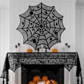 Miniatyrbilde 3 av 7: 3 stk Halloween blonder spindelvev duk, peis mantel bordløper rund spindelvev borddekke topper for Halloween hjemmefest ecor Sty Sty
