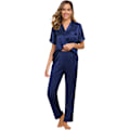 Miniatyrbild 2 av 5: Långärmad pyjamas i siden satin sovkläder knapp ner pjs loungewear med