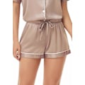 Miniatyrbild 4 av 5: Dam satin pyjamas set 2-delad sovkläder loungewear knapp ned kort ärm