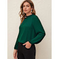 Miniatyrbild 5 av 5: Elegant Mock Neck Bishop Långärmad Plisserad Blus Nyckelhålsrygg Enfärgad Topp