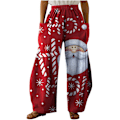 Miniatyrbillede 1 af 5: Womens Christmas Printed Sweatpants Elastic Waist Color Block Stitching Wide